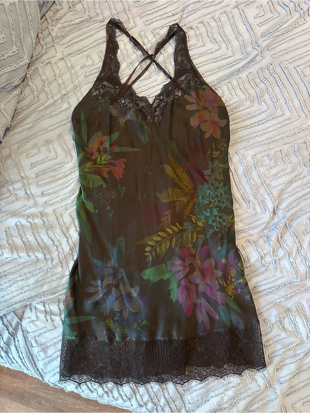 intimissimi Black Floral Lace-Trim Slip Dress purchased in Spain, worn once - Picture 4 of 9